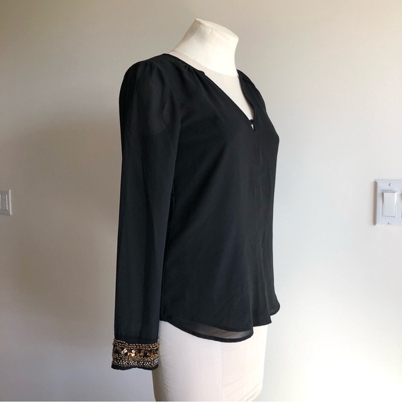 Long Sleeve Chiffon Blouse with Beaded Cuff - Picture 2 of 10